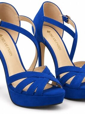 Dream Pairs Women's Cobalt Blue Strappy Platform Heels